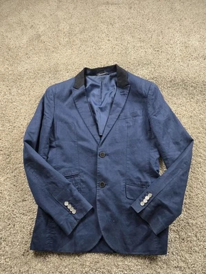 Armani Exchange Blazer Mens 38R Navy Linen Cotton 2 Button Pockets - Image 1 of 4