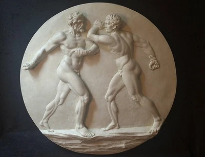 Roman Boxers Wall Sculpture Pugilatas Frieze Faux Stone 22" by Design Toscano - Image 1 of 4
