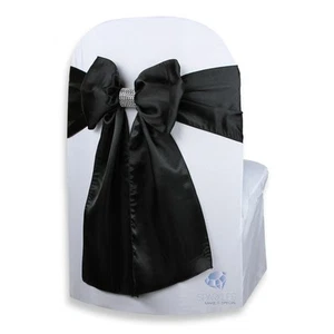 150 Stck. Satin Stuhlhusse Schleife Schärpe 108"x8" - schwarz - mit Schleife Hussen Hochzeit tu - Bild 1 von 5