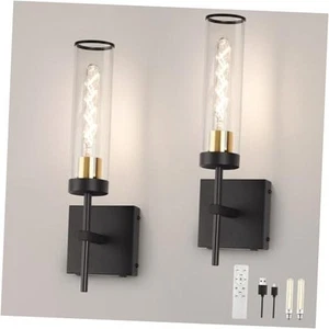 Wall Sconces,Battery Operated Wall Sconce Battery Charge Black & Metal Edge - Picture 1 of 8
