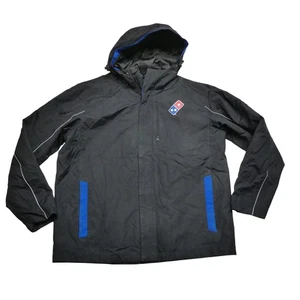Dominos Gear Jacket Mens Medium Black Hooded Delivery Uniform Coat Reflective - Picture 1 of 9