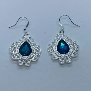 PENDIENTES Estilo VICTORIANO Pavo Real, Lágrima Verde Lágrima Filigrana Plateado - Imagen 1 de 5