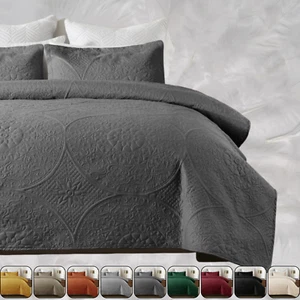 3 Piece Ultrasonic Quilted Bedspread Queen King Size Embossed Coverlet Bed Throw - Picture 1 of 84