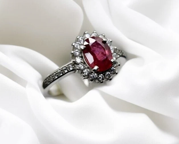 Anel feminino rubi real prata 925 Yaqoot feminino rubi natural pulseira de presente para ela - Imagem 1 de 1