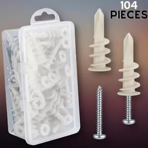 104 Pcs Wall Sheetrock Anchors and Screws Drywall Drilling Hanging and Mounting - Picture 1 of 6
