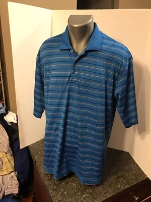 Camisa Polo de Golf SLAZENGER Para Hombre Azul Naranja Negro Rayas L Poliéster Spandex Foto 1 de 4