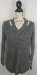 Hooked Up Womens Cold Shoulder Knit Sweater Size Small Gray New - Picture 1 of 10