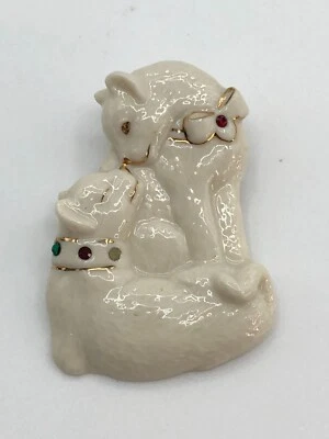 Broche prendedor vintage de porcelana Lenox CATS blanco con lazos como está Foto 1 de 4