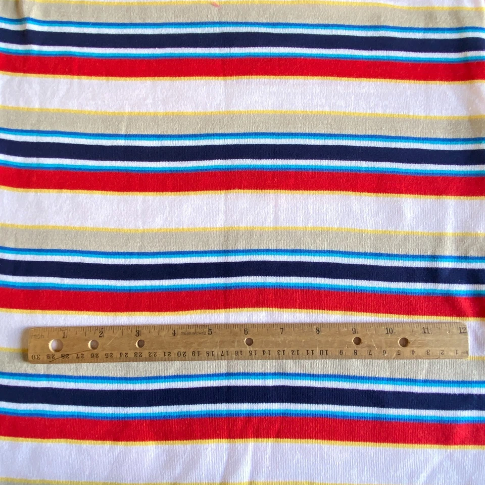 1 YD Vintage Stripe Knit Fabric Red Blue Tan - Image 1 of 4