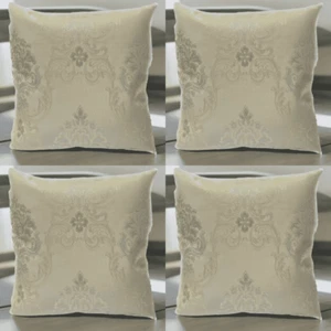 Cushion Covers Silver Golden - Set of 4 Champagne Cream Luxury Damask 18" 45cm - Picture 1 of 10