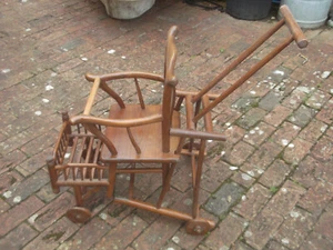 Antique carved wood Child's adjustable High Chair walker suit large doll - Picture 1 of 8