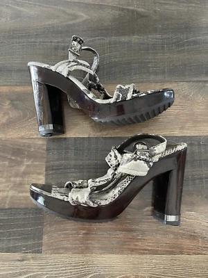 TORY BURCH  Wood Platform Sandals Pumps size 8.5 B Snake Skin Karmen - Image 1 of 4