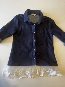ONE STEP UP Girls Size 5 - 6 Top Shirt Blouse Button Down Lace Trim Long Sleeve - Picture 1 of 6