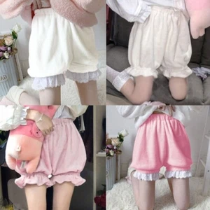 Women Plush Velvet Bloomers Ruffle Bow Loose Pumpkin Pants Thermal Shorts - Picture 1 of 14