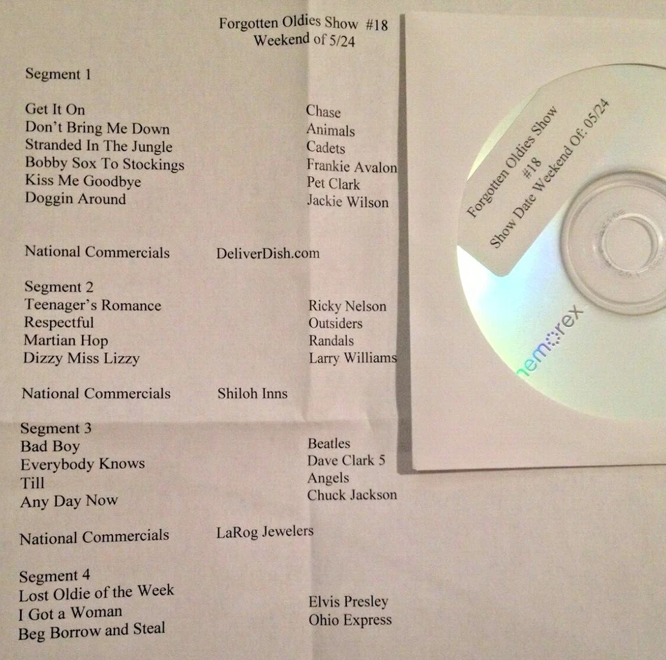 RADIO SHOW: FORGOTTEN OLDIES 5/24/03 PEOPLE, CHASE, ANIMALS, OUTSIDERS, RANDELLS Foto 1 de 1