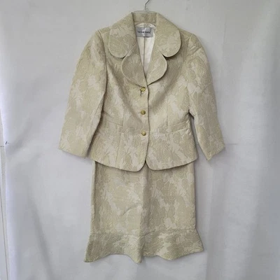 Victor Costa Mujer Falda Traje Conjunto Brocado Floral Crema Dorado Chaqueta Top Talla 8 Foto 1 de 4