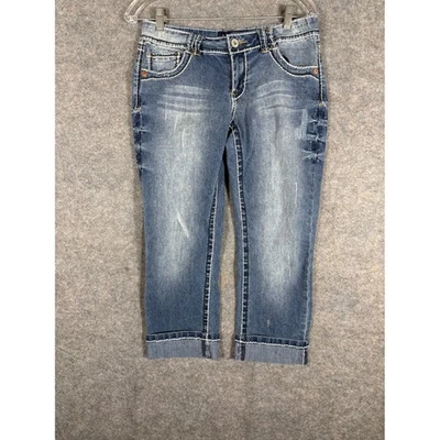 Pantalones capri vaqueros Angels para niñas azul bordado detalle de puntada talla 11 Foto 1 de 4