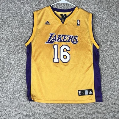 Camiseta Los Angeles Lakers Adidas Youth Grande 14-16 Dourada Pau Gasol NBA Basquete - Imagem 1 de 4