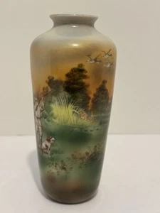 Royal Bayreuth Porcelain Hand Painted Duck Hunting Scene Bud Vase 6” H Vintage - Picture 1 of 7