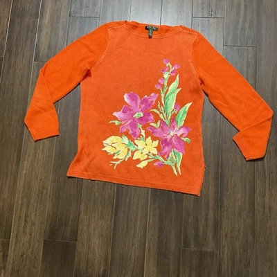 Suéter Lauren Ralph Lauren Mujer Mezcla de Lino Talla Grande Naranja Floral Foto 1 de 4