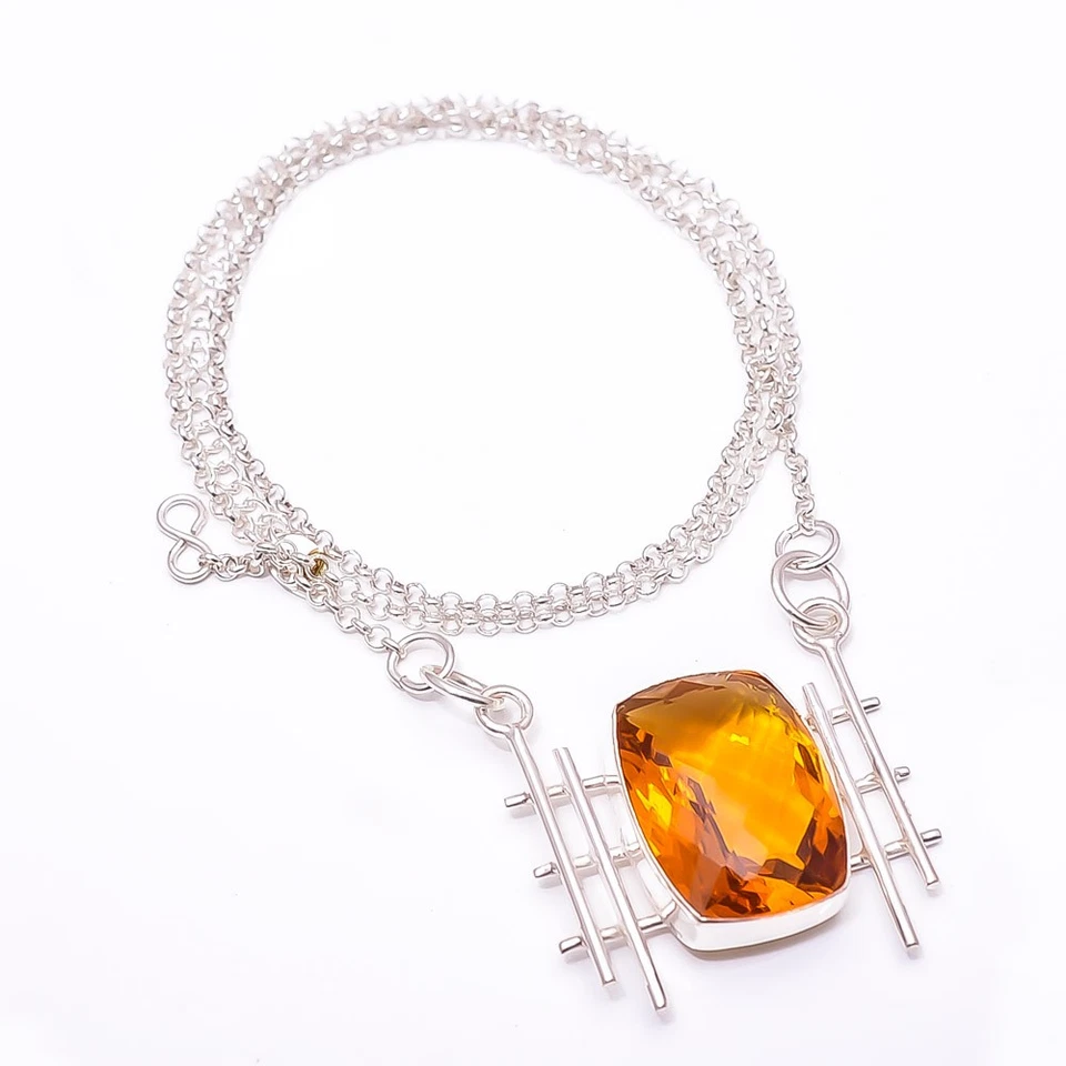 Golden Citrine 925 Sterling Silver Tennis Necklace 19-23" C44120428, Christmas - Image 1 of 4