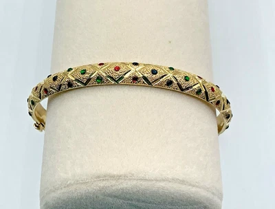 Brazalete Brazalete con Bisagras Multicolor Zafiro Esmeralda Rubí Oro Amarillo 14k 9,3 Gr Foto 1 de 4