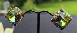 Pendientes de clip vintage D&E Juliana Lage verde brillante aurora boreal rivoli - Imagen 1 de 5