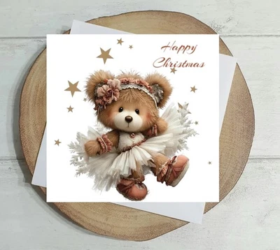 Cute Teddy Bear Christmas Card, Traditional Christmas Cards - Image 1 of 4