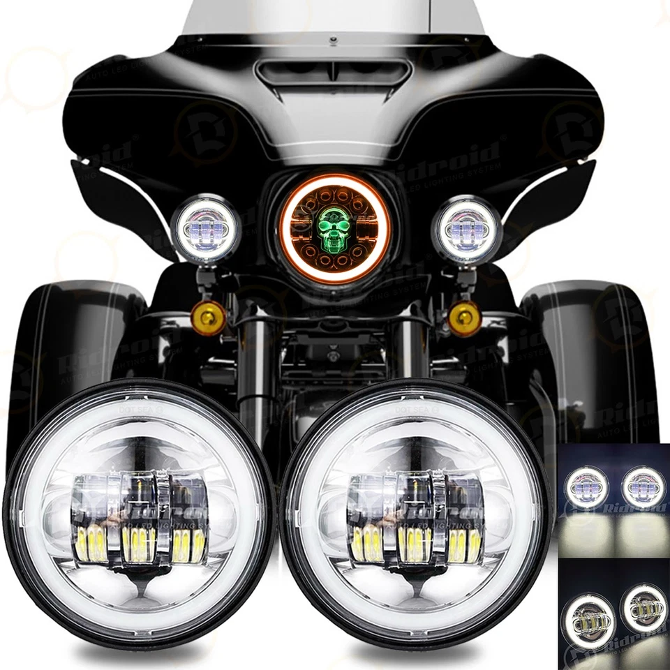 Chrome 4.5" Inch LED Spot Fog Passing Lights Lamps For Harley Davidson Touring Foto 1 de 4