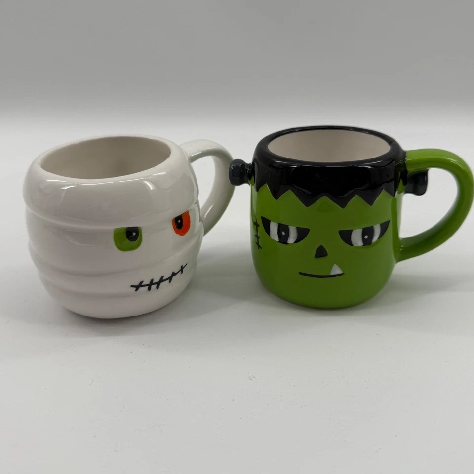 LANG Halloween Mini Mugs Set Frankenstein & Mummy Coffee Cup Decorative Festive - Image 1 of 4