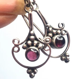 925 Vintage Boho Artisan Sterling Silver Amethyst Granulated Earrings 41mm - Picture 1 of 5