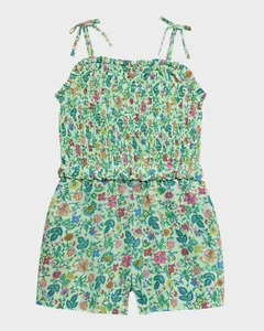 Polo Ralph Lauren Floral Smocked Batiste Romper Girls 6 Multicolor Straight Neck - Picture 1 of 13