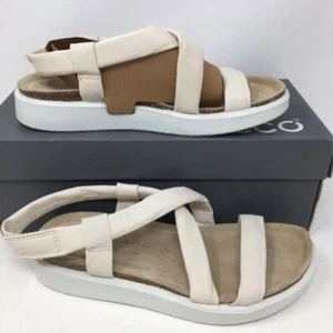 Ecco Womens Corksphere Strappy Sandals Ivory Adjustable Flat Heel 6-6.5M New - Picture 1 of 8