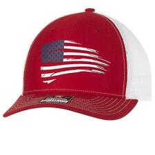 Ariat Western Mens Cap Baseball Hat Distressed USA Flag Mesh Snap Red