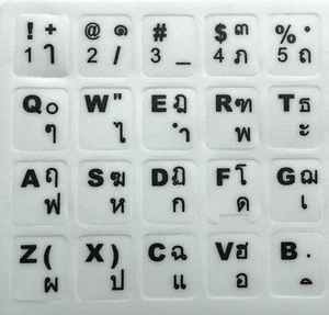Black Letters THAI English Keyboard Sticker Decal White for Laptop PC Fast Post - Picture 1 of 2