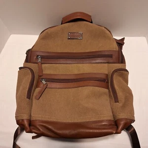 Renwick Brown Travel Backpack 15" Laptop Pocket Leather & Canvas RFID Read Pics - Picture 1 of 18