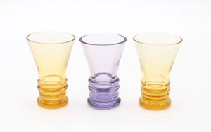 3x Schnapsgläser bunt gelb / lila Glas 60er / 70er Jahre Vintage alt H 6 cm - Bild 1 von 3