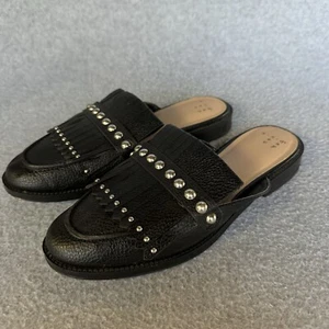 A New Day Karoline Mules Black Studded Kiltie Fringe Backless Shoes Women’s 6.5 - Picture 1 of 8
