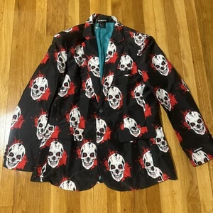 Suitmeister Blazer Jacket Men Large Black Bloody Skeleton Halloween Horror - Picture 1 of 4