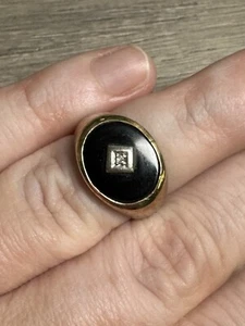 Vintage Diamond Gold Onyx Men’s Oval Ring 10k Size 6.5 Pinkie Bin E - Picture 1 of 2