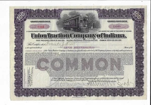 INDIANA 1912 Union Traction Company of Indiana Stock Certificate - Picture 1 of 2