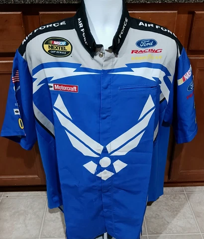 Wood Brothers Racing 2XL Air Force Race Used Ken Schrader Pit Crew Shirt NASCAR Cover