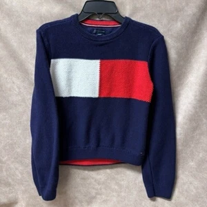 Tommy Hilfiger girls navy logo color black sweater Sz (L) 12-14 - Picture 1 of 7