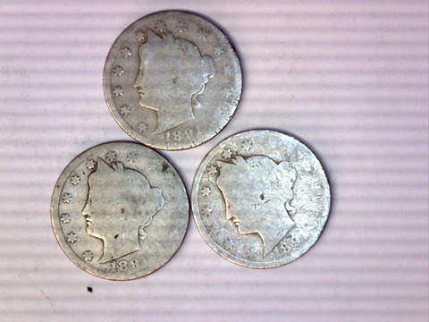 1891  LIBERTY V NICKEL LOT OF 3 Cover