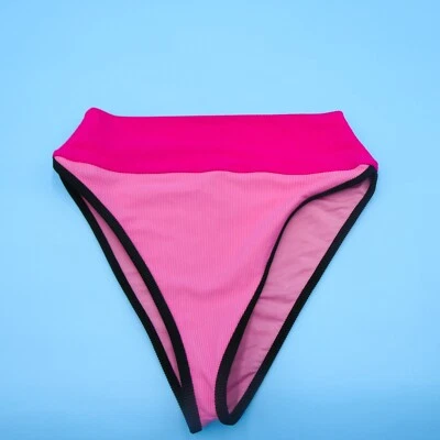 Beach Riot Medium Pink Ribbed Knit Brazilian Bikini Bottom Swimwear Beach New - Image 1 of 4