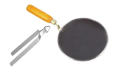 Iron Tawa Roti/Chapati Tawa with Wooden Handle 6/8/9/10/ Inch with Steel chimta - Image 1 of 4