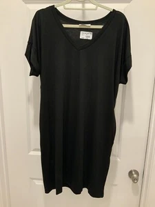 Zenana Dress XL Women's Rolled Short Sleeve V-Neck Black NWT - Picture 1 of 5
