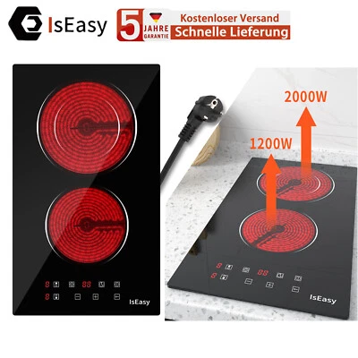 IsEasy Einbau Elektrisch Glaskeramikkochfeld 2 Heizzone Touch-Bedienung Timer