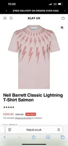 Neil Barrett Classic Lightning T-Shirt Salmon Mint Condition Only Size S - Picture 1 of 5