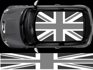 GUNMETAL AND SILVER UNION JACK FLAG ROOF FOR MINI GRAPHIC DECALS STICKERS - Picture 1 of 1